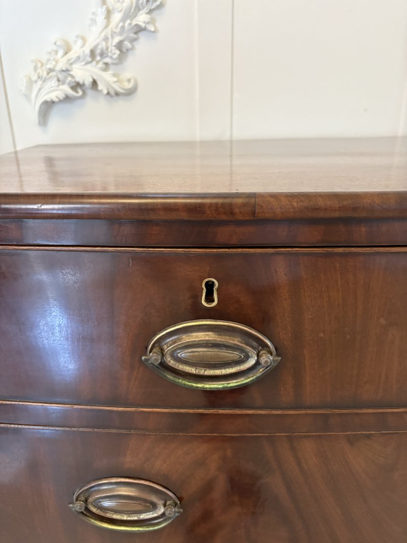 Antique Regency Quality Figured Mahogany Bow Fronted Chest of 5 Drawers - Image 9